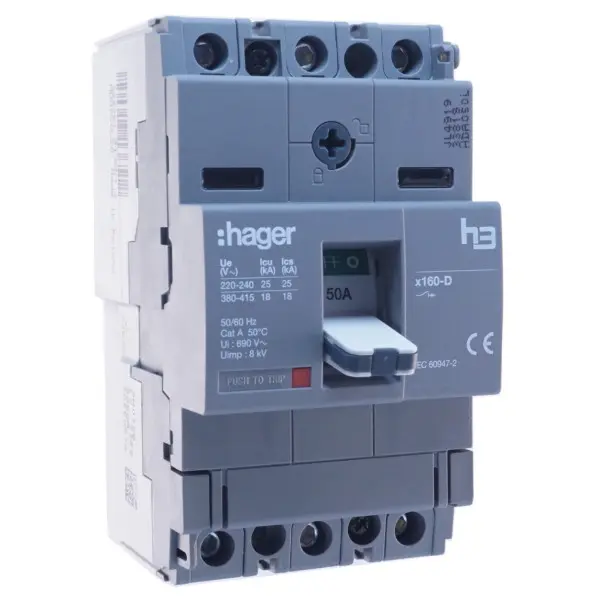 Автомат електроживлення Hager x160, In=50А, 3п, 18kA - фото №1