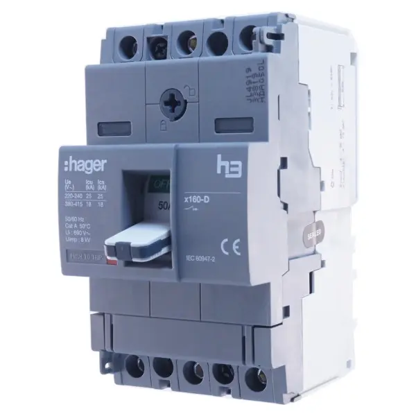 Автомат електроживлення Hager x160, In=50А, 3п, 18kA - фото №3
