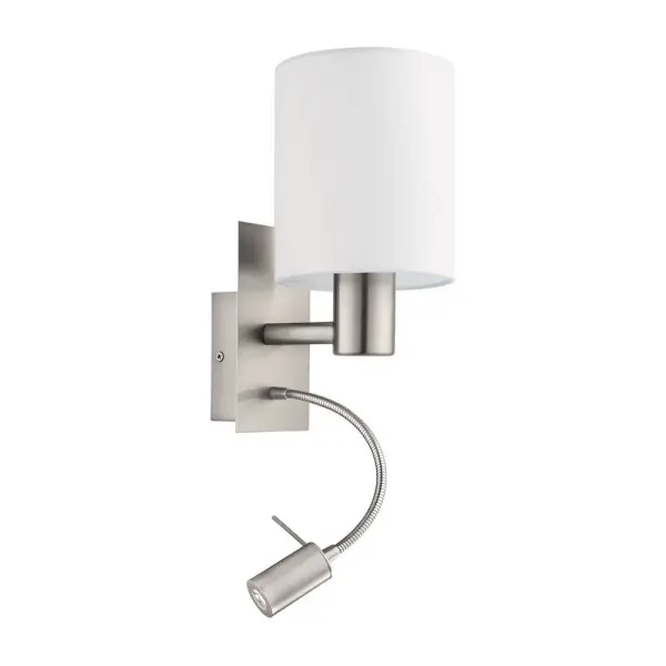 Бра, настінний світильник Eglo 96477 Pasteri E27+LED 1+1x40W+3W 3000K 380Lm IP20 білий