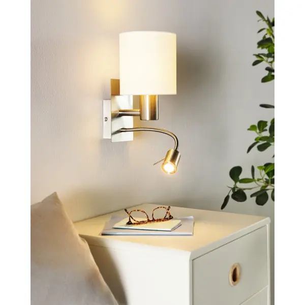 Бра, настінний світильник Eglo 96477 Pasteri E27+LED 1+1x40W+3W 3000K 380Lm IP20 білий - фото №1