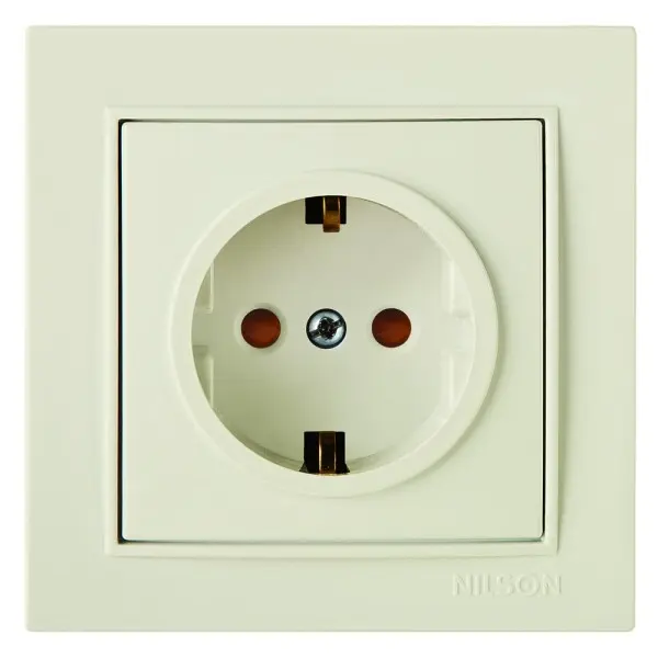 Розетка Nilson Thor кремовая 1-я с заземлением со шторкой ( 27121019 )