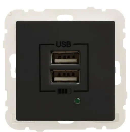 Розетка Logus 45439 TPM USB Charger type "A" 2А (чорна матова) Розетка Logus 45439 TPM USB Charger type "A" 2А (чорна матова)