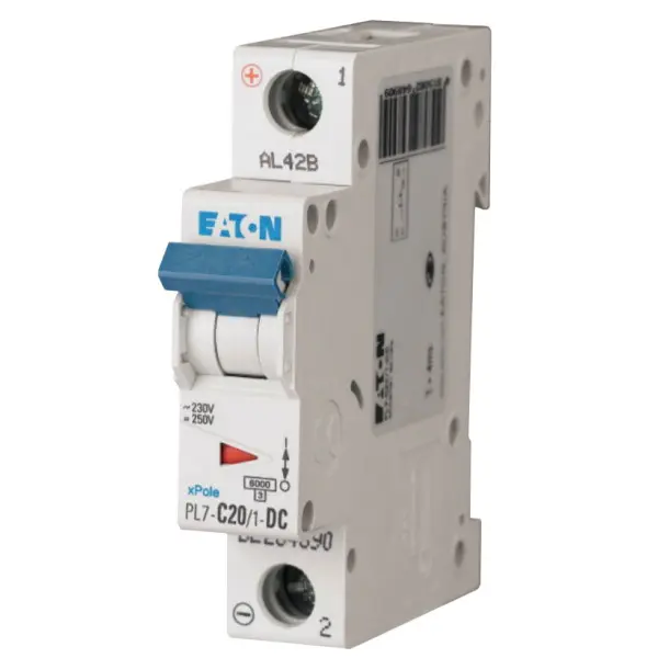 Автоматический выключатель Eaton PL7-C20/1-DC 250В DC 20А C Автоматический выключатель Eaton PL7-C20/1-DC 250В DC 20А C