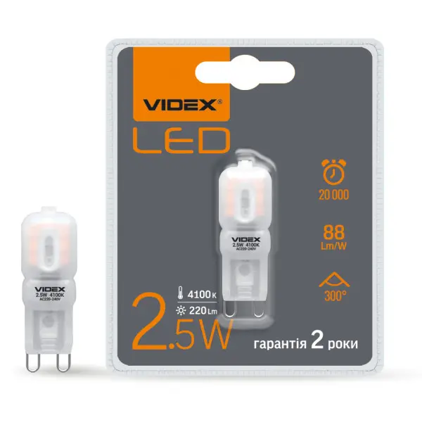 Світлодіодна лампа Videx G9e G9 2,5Вт 4100K (VL-G9e-25224) - фото №1