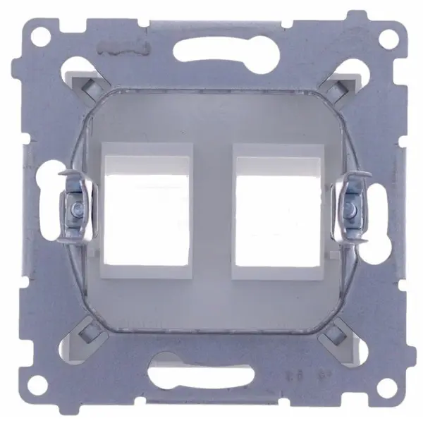 Пряма інформаційна розетка Kontakt Simon Simon 54 Premium DKP2.01/43 під 2xRJ45 Keystone із супортом (срібло) - фото №1