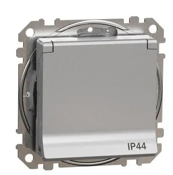 Розетка Schneider Electric Sedna Design & Elements с заземлением шторками и крышкой IP44 алюминий SDD213024 Розетка Schneider Electric Sedna Design & Elements с заземлением шторками и крышкой IP44 алюминий SDD213024