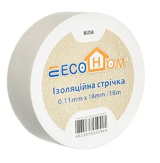 Ізоляційна стрічка ECOHOME ECO 0,11x18мм/18м біла (ECO0150020021) - фото №1 Ізоляційна стрічка ECOHOME ECO 0,11x18мм/18м біла (ECO0150020021) - фото №1