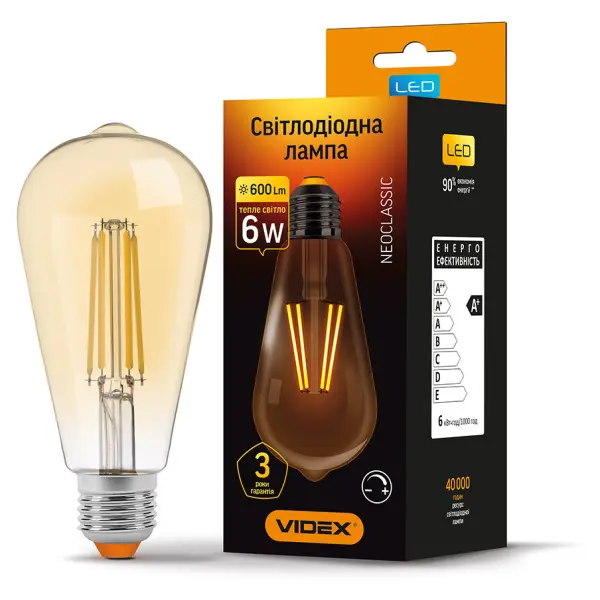 Диммируемая филаментная лампа Videx Filament ST64FAD E27 6Вт 2200K (VL-ST64FAD-06272) бронза - фото №1