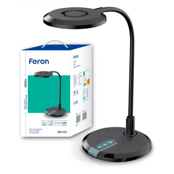 Настільний світильник Feron 6888 DE1731 8Вт 480Лм IP20 (чорний) - фото №1