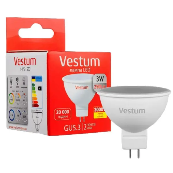 Лампа LED Vestum MR16 3Вт 3000K GU5.3 - фото №1