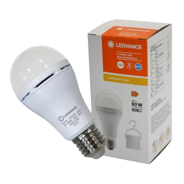 Світлодіодна лампа Ledvance LED CL A60 RECHARGEABLE 8Вт/865 E27 50х1 - фото №1 Світлодіодна лампа Ledvance LED CL A60 RECHARGEABLE 8Вт/865 E27 50х1 - фото №1