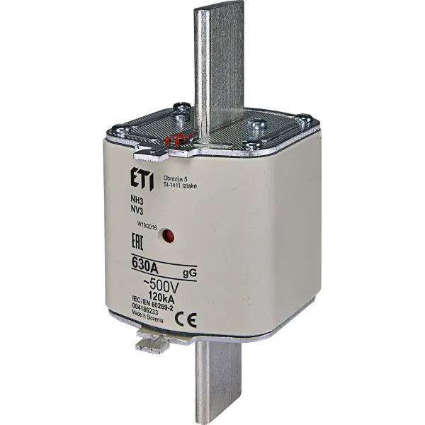 Предохранитель ETI 004186233 NH-3/gG 630A 500V KOMBI Предохранитель ETI 004186233 NH-3/gG 630A 500V KOMBI