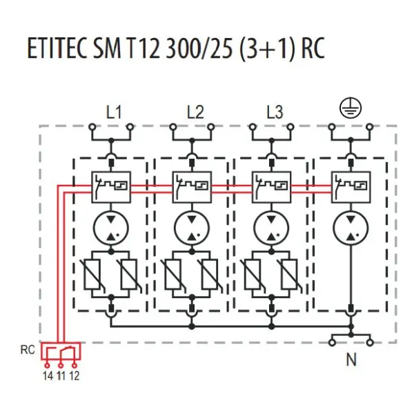Обмежувач перенапруги ETI 002440562 ETITEC SM T12 300/25 (3+1 8p TT TN-S) - фото №3