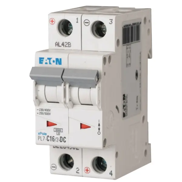 Автоматический выключатель Eaton PL7-C16/2-DC 500В DC 16А C Автоматический выключатель Eaton PL7-C16/2-DC 500В DC 16А C