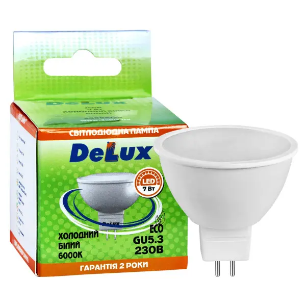 Лампа светодиодная Delux JCDR 7Вт 6000К GU5.3 - фото №1 Лампа светодиодная Delux JCDR 7Вт 6000К GU5.3 - фото №1