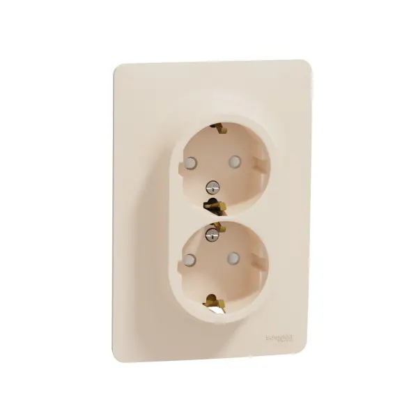 Двойная розетка Schneider Electric Unica New NU206744 с з/к со шторками винт зажим бежевая Двойная розетка Schneider Electric Unica New NU206744 с з/к со шторками винт зажим бежевая