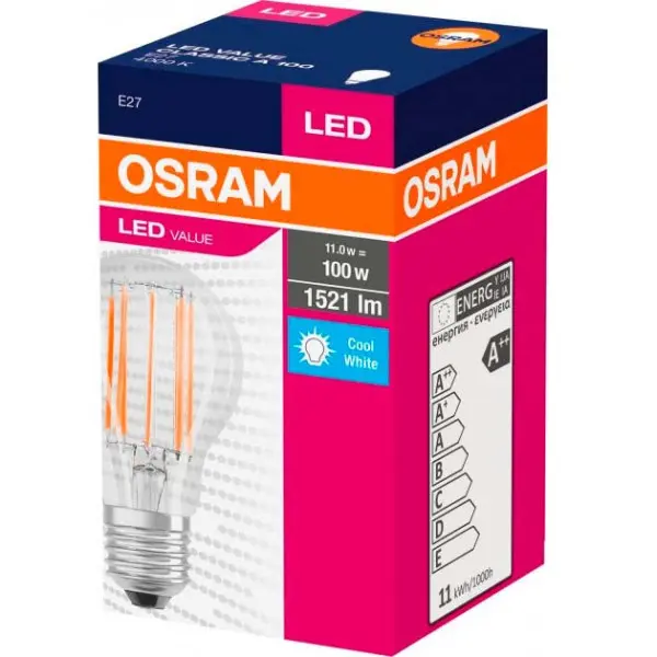 Світлодіодна лампа Osram Value CL A100 11W/840 230V FIL E27 10X1 (4058075439597) - фото №1