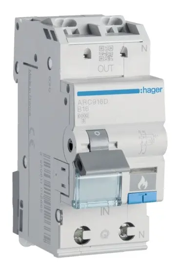 Автоматичний вимикач Hager ARC916D з дуговим захистом AFDD 6кА B 16A 1P+N
