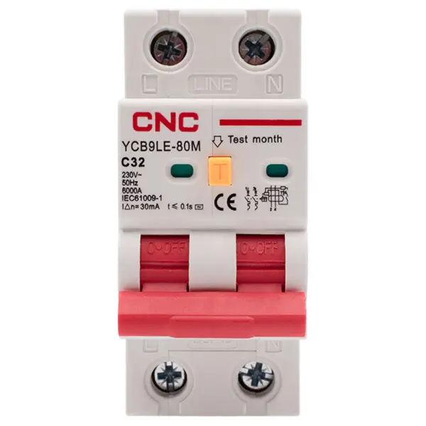 Дифференциальный выключатель CNC YCB9LE-80M C32А 1Р+N 6кА 30мА (Б00044016) - фото №1