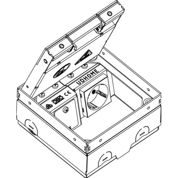 Розетковий люк OBO Bettermann (7368290) UDHOME ONE 1x розетка 250В 16A для покриття 15мм, (h=75...105мм) 140x140x75мм - фото №2