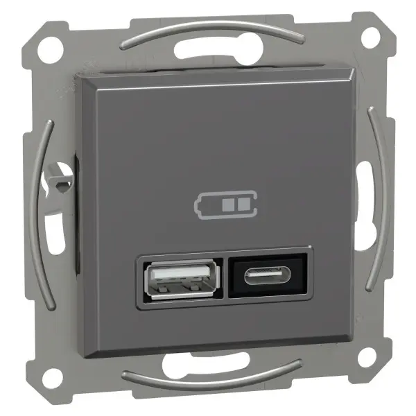 USB розетка Schneider Electric Asfora EPH2700571 тип A+C, 21Вт 3A антрацит USB розетка Schneider Electric Asfora EPH2700571 тип A+C, 21Вт 3A антрацит