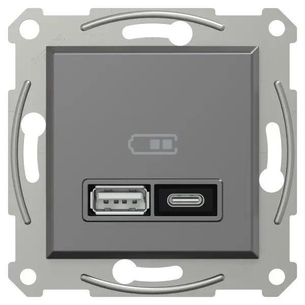 USB розетка Schneider Electric Asfora EPH2700571 тип A+C, 21Вт 3A антрацит - фото №1 USB розетка Schneider Electric Asfora EPH2700571 тип A+C, 21Вт 3A антрацит - фото №1