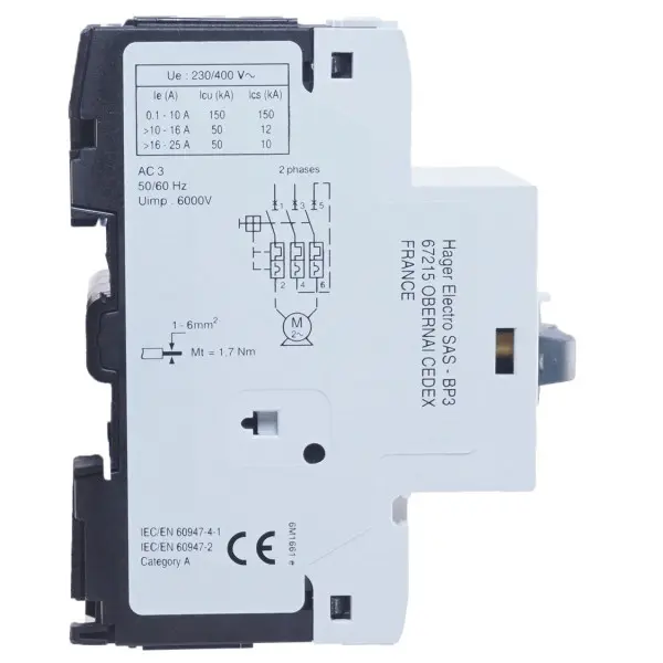 Автомат захисту двигуна 1,0-1,6А, 2,5м Hager - фото №1