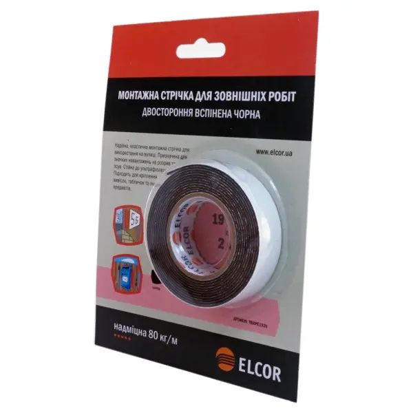 Вспененная двусторонняя лента Elcor 40206792 TRIXPE192b для наружных работ 19мм (2м) черная - фото №1