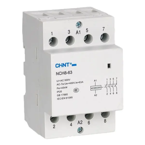 Модульный контактор Chint NCH8-63/40 63A 4NO AC 220/230В (256101) Модульный контактор Chint NCH8-63/40 63A 4NO AC 220/230В (256101)