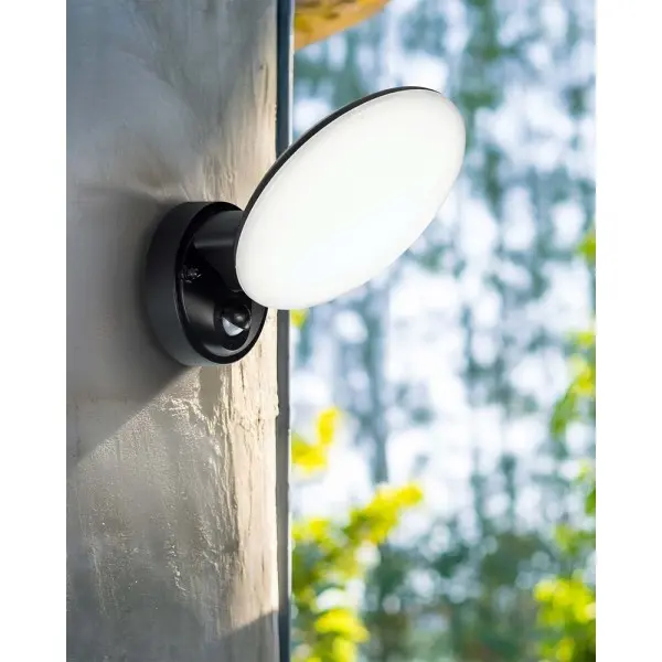 Уличный светильник с датчиком движения Goldlux 333797 Olaf LED 1x10W 4000K 1200Lm IP44 черный - фото №1