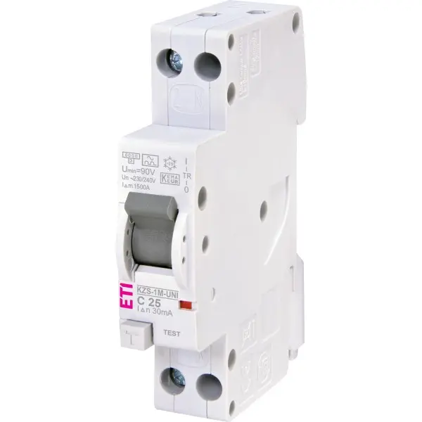 Дифференциальный автомат ETI 002176036 KZS-1M UNI C 25/0,03 тип A (6kA) универсальное подключение