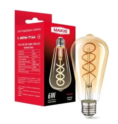Світлодіодна лампа Maxus ST64 FM 220Вт E27 Golden Deco (1-MFM-7164) - фото №1 Світлодіодна лампа Maxus ST64 FM 220Вт E27 Golden Deco (1-MFM-7164) - фото №1