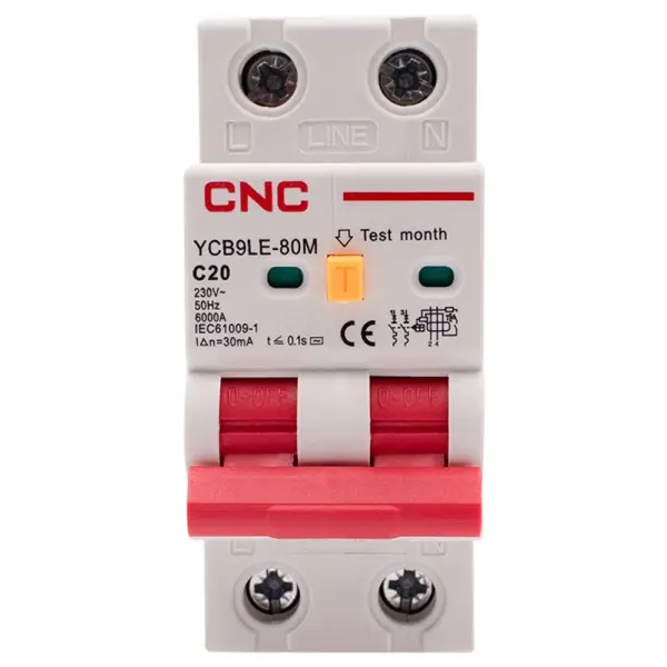 Дифференциальный выключатель CNC YCB9LE-80M C20А 1Р+N 6кА 30мА (Б00044014) - фото №1