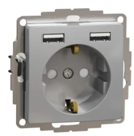 Розетка Schneider Electric Sedna Design & Elements с заземлением та 2 USB тип А алюминий SDD113052