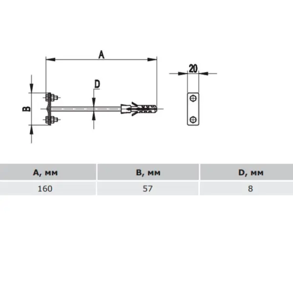 Фасадний тримач блискавковідводу DKC ND2305ZC для прута Ø8-10мм або смуги до 30мм 160х57мм із оцинкованої сталі - фото №2
