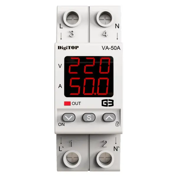Реле напряжения DigiTOP VA-50A M2R (красный индикатор) - фото №1 Реле напряжения DigiTOP VA-50A M2R (красный индикатор) - фото №1
