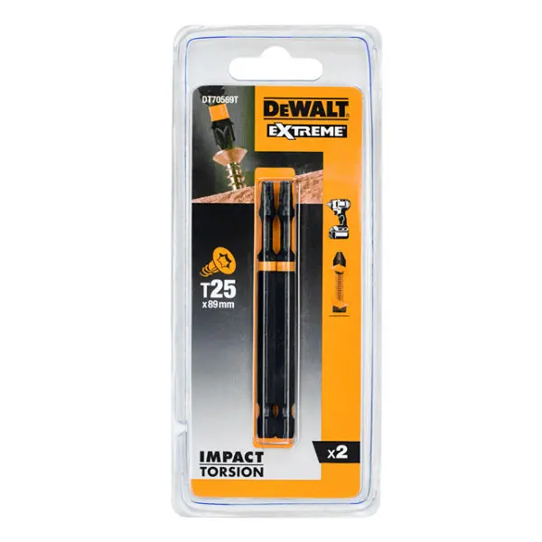 Ударні біти DeWALT Impact torsion T25 89мм (2шт) - фото №2 Ударні біти DeWALT Impact torsion T25 89мм (2шт) - фото №2