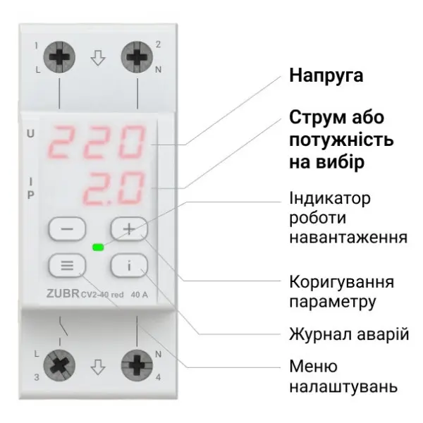 Реле напряжения ZUBR CV2-63 red - фото №2