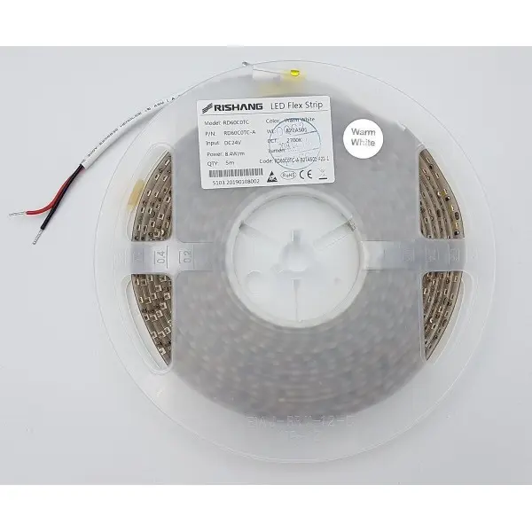 LED лента RISHANG 120-2835-24V-IP65 8.6W 630Lm 3000K 5м (RD60C0TC-B-SW) - фото №1
