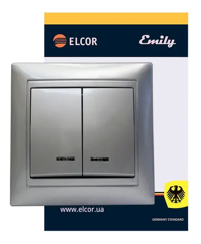 Двойной выключатель Elcor Emily 9215 (211554) с подсветкой (серый металлик) - фото №1 Двойной выключатель Elcor Emily 9215 (211554) с подсветкой (серый металлик) - фото №1