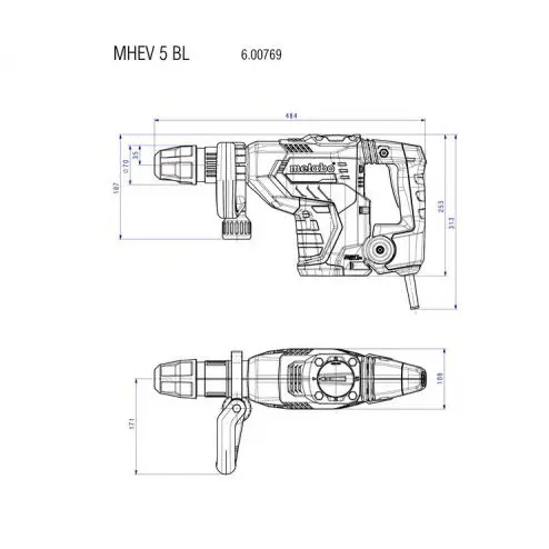 Відбійний молоток Metabo MHEV 5 BL 2900уд/хв 8,7Дж 1150Вт (600769500) - фото №1 Відбійний молоток Metabo MHEV 5 BL 2900уд/хв 8,7Дж 1150Вт (600769500) - фото №1