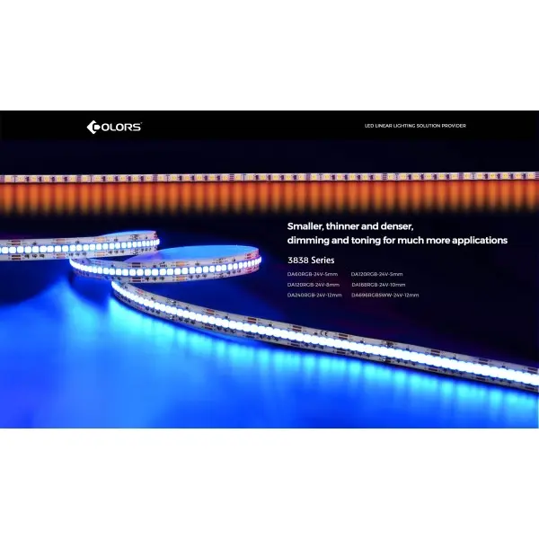LED стрічка COLORS 168-3838-24V-IP33 15.7W RGB 5м (DA168RGB-24V-10mm) - фото №2 LED стрічка COLORS 168-3838-24V-IP33 15.7W RGB 5м (DA168RGB-24V-10mm) - фото №2