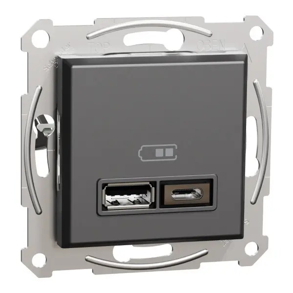 USB розетка Schneider Electric Asfora EPH2700371 USB/Type-C 2,4А антрацит USB розетка Schneider Electric Asfora EPH2700371 USB/Type-C 2,4А антрацит