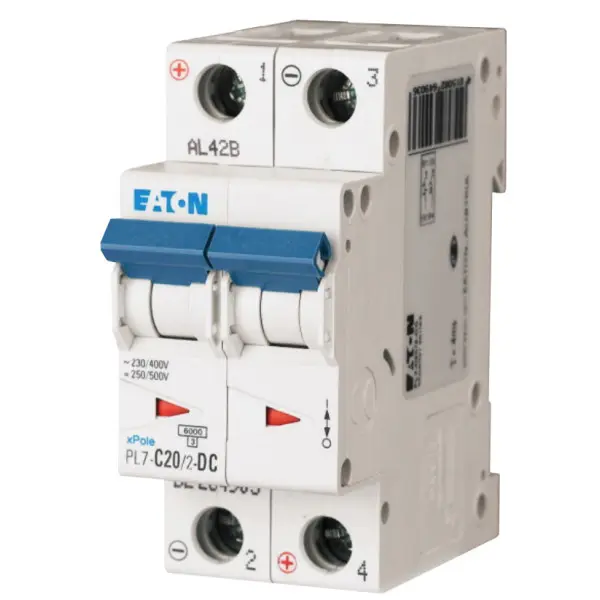 Автоматичний вимикач Eaton PL7-C20/2-DC 500В DC 20А C
