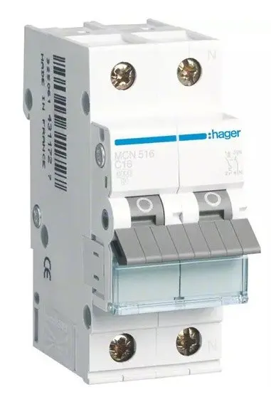 Автоматический выключатель Hager MCN516 6кА C 16A 1P+N