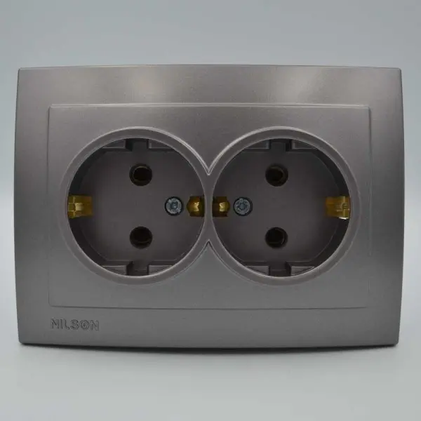 Розетка Nilson Touran антрацит 2-я с заземлением ( 24161025 ) - фото №1