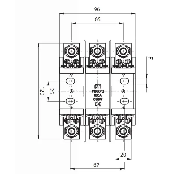 Тримач запобіжника ETI 004132100 PK 00 3p 160A (M8-M8) S - фото №1