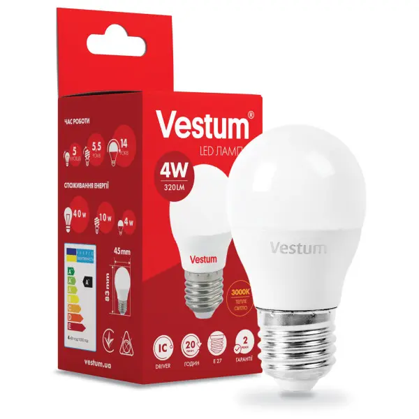 Світлодіодна лампа Vestum 1-VS-1206 G45 4Вт 3000K E27 - фото №1