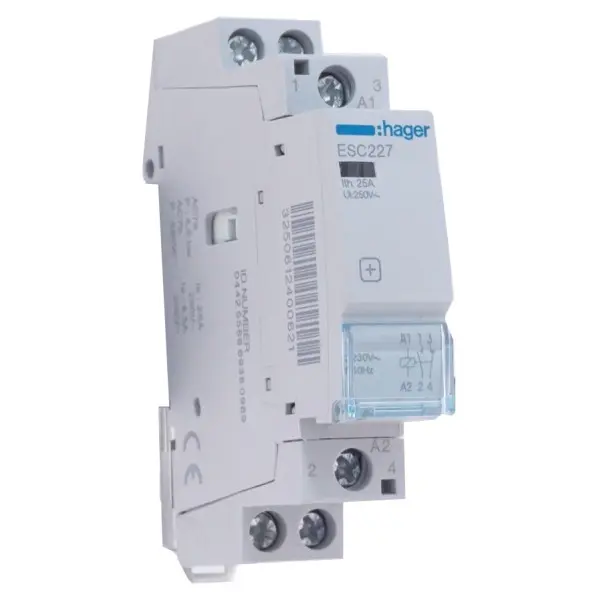 Контактор 25A ESC227 (1НВ+1НЗ, 230В) 1м Hager Контактор 25A ESC227 (1НВ+1НЗ, 230В) 1м Hager