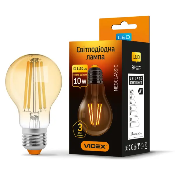 Світлодіодна лампа філаментна Videx Filament A60FA E27 10Вт 2200K (VL-A60FA-10272) бронза - фото №2